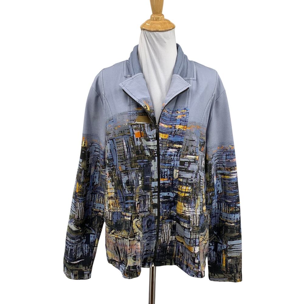 Dolcezza Simply Art Jacket Womens L Large Cityscape Abstract Zip Up Art To Wear